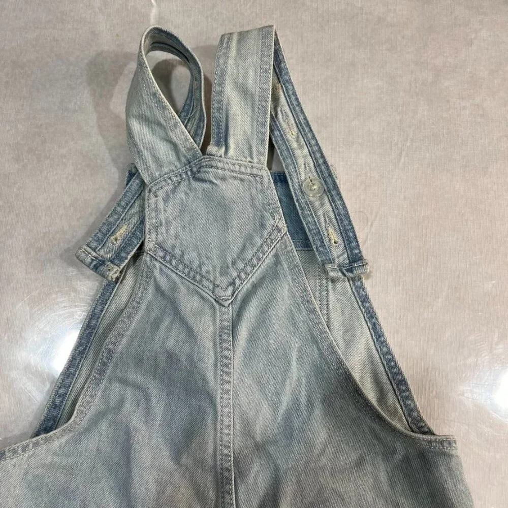 NEW   Old Navy Girls Light Wash Denim Shortalls Frayed Hem Pearl